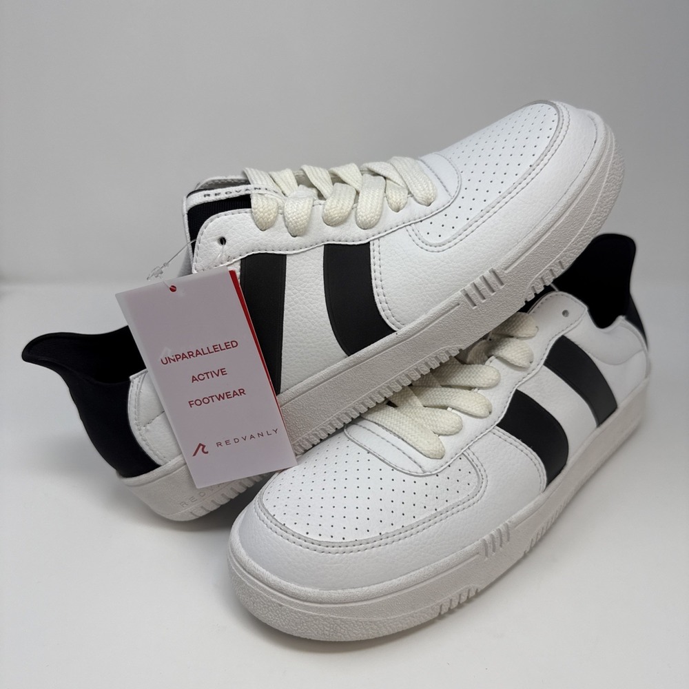 REDVANLY Contender Mens 11.5 Sneakers White Black Tux Leather S2502 NEW